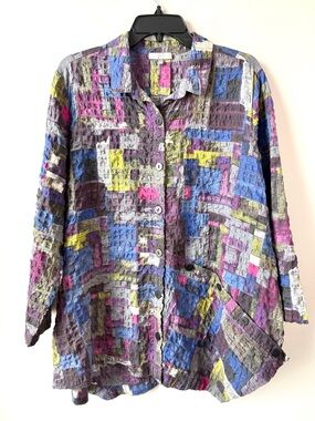 Habitat Textured Colorful Button Detail Tunic Top L Lagenlook